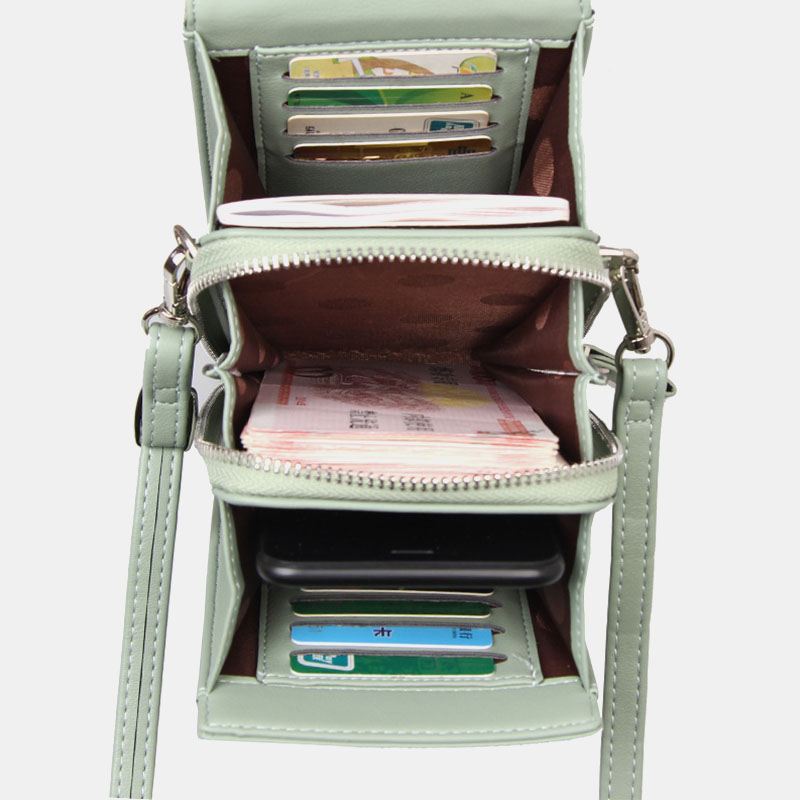 Kvinder 8 Card Slots Telefontaske Solid Crossbody Bag Skuldertaske