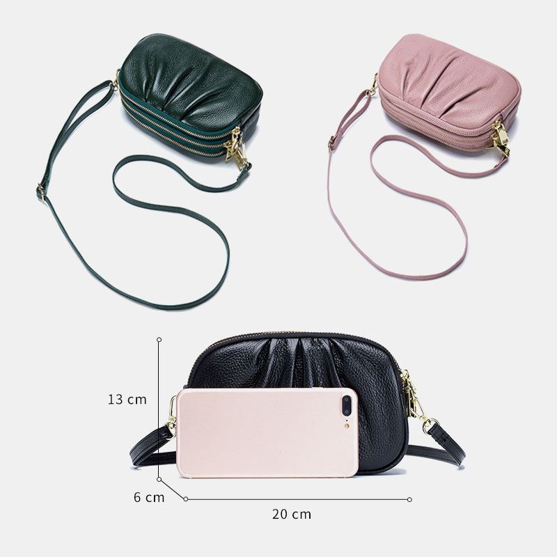 Kvinder Ægte Læder 3 Lynlås Lomme Fold Design Crossbody Taske