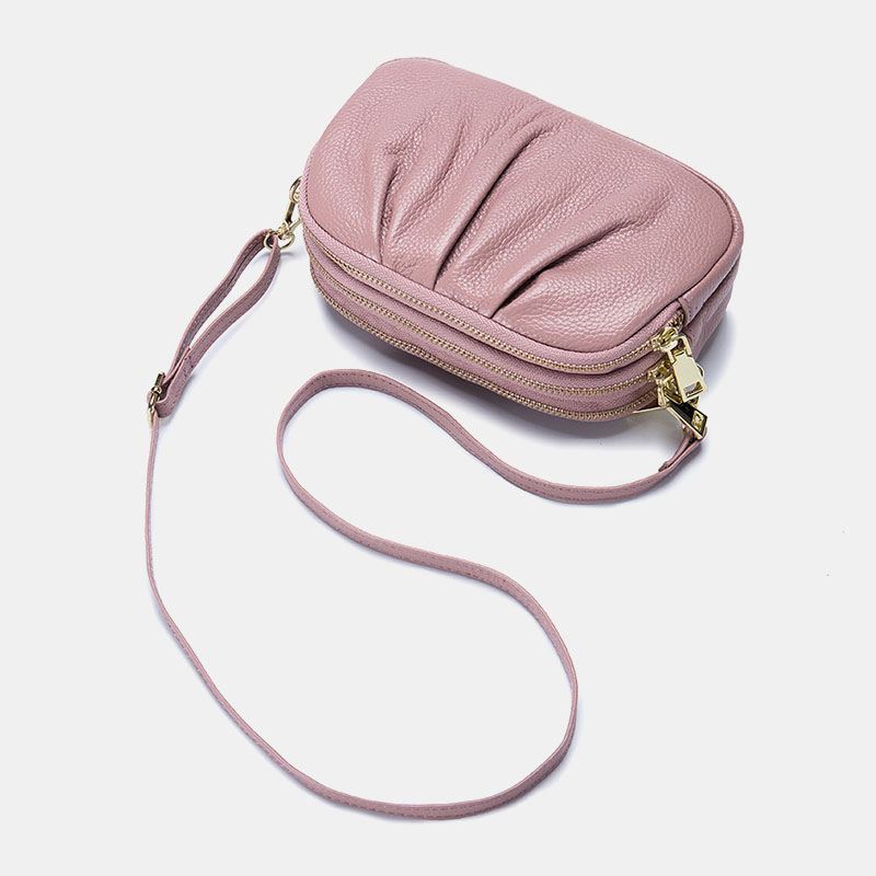 Kvinder Ægte Læder 3 Lynlås Lomme Fold Design Crossbody Taske