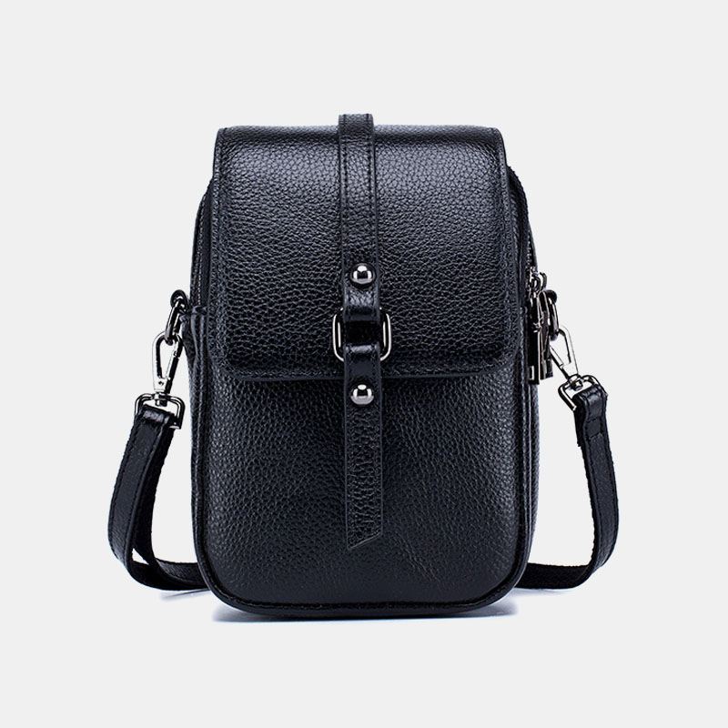 Kvinder Ægte Læder Casual Retro Multi-layers Øretelefonhul 6.5 Tommer Telefontaske Crossbody Taske