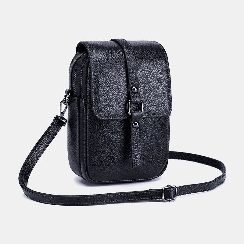 Kvinder Ægte Læder Casual Retro Multi-layers Øretelefonhul 6.5 Tommer Telefontaske Crossbody Taske