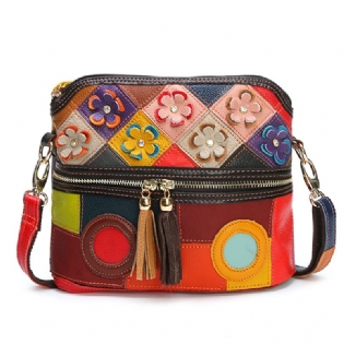 Kvinder Ægte Læder Floral Crossbody Taske Vintage Taske