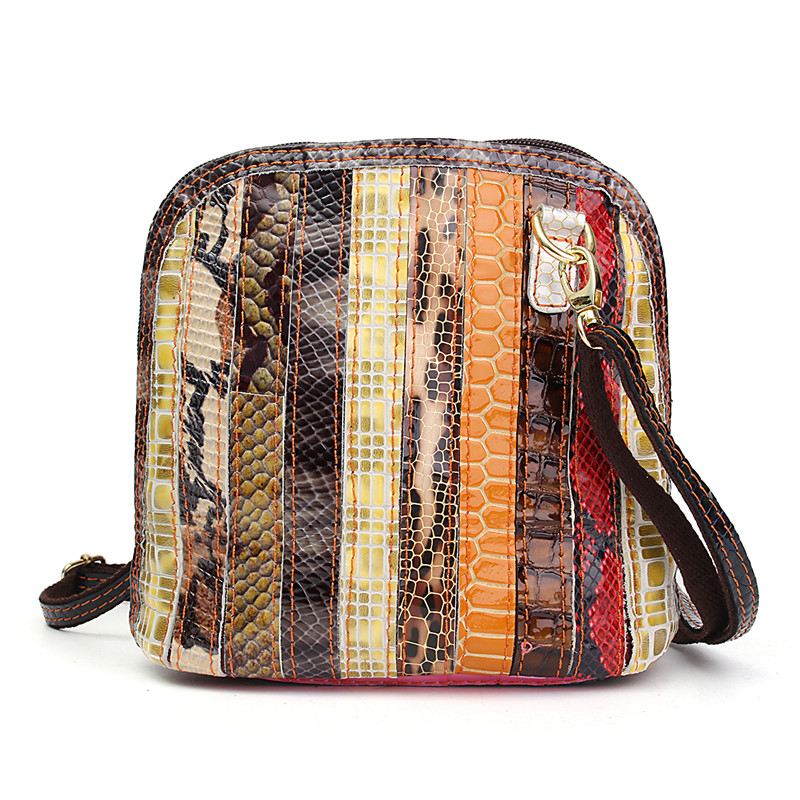 Kvinder Ægte Læder Patchwork Floral Crossbody Taske