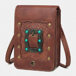 Kvinder Aftagelig Skulderrem Hardware Nitte Dekor Slangemønster Flap Magnetisk Lås Design Crossbody Taske Taljetaske