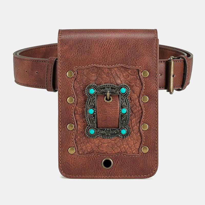 Kvinder Aftagelig Skulderrem Hardware Nitte Dekor Slangemønster Flap Magnetisk Lås Design Crossbody Taske Taljetaske