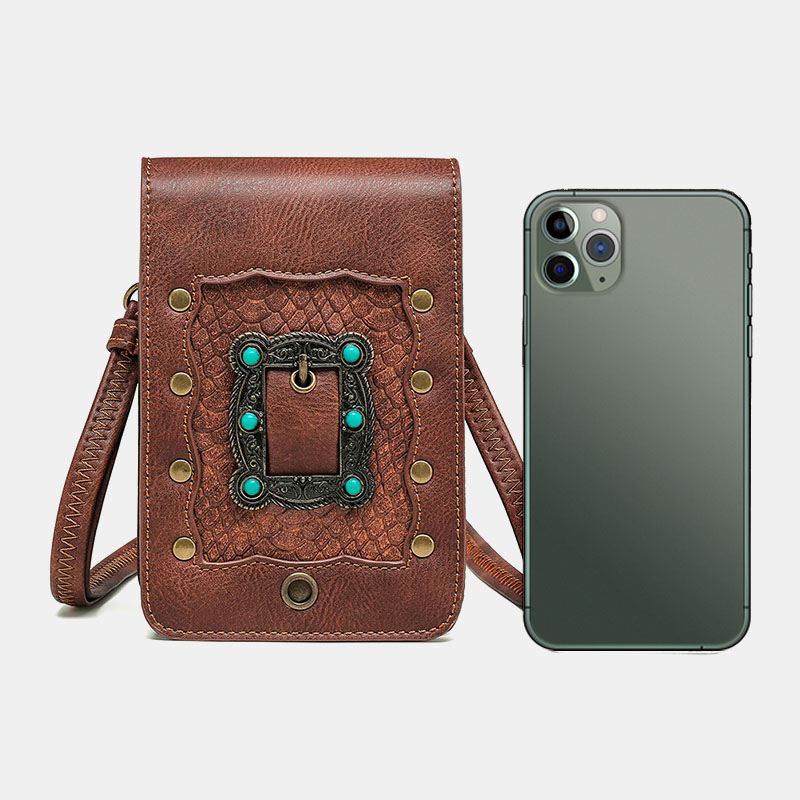 Kvinder Aftagelig Skulderrem Hardware Nitte Dekor Slangemønster Flap Magnetisk Lås Design Crossbody Taske Taljetaske