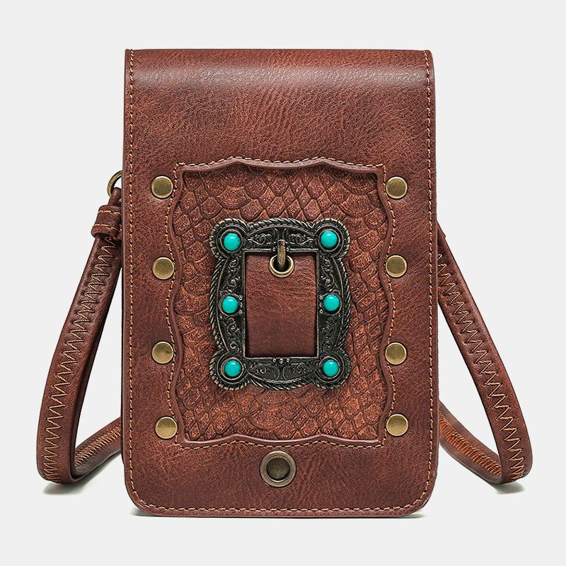 Kvinder Aftagelig Skulderrem Hardware Nitte Dekor Slangemønster Flap Magnetisk Lås Design Crossbody Taske Taljetaske