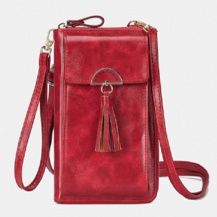 Kvinder Anti-tyveri Multifunktion Tassel Decor Crossbody Taske Multi-card Slots Pung Clutch Taske Telefon Taske