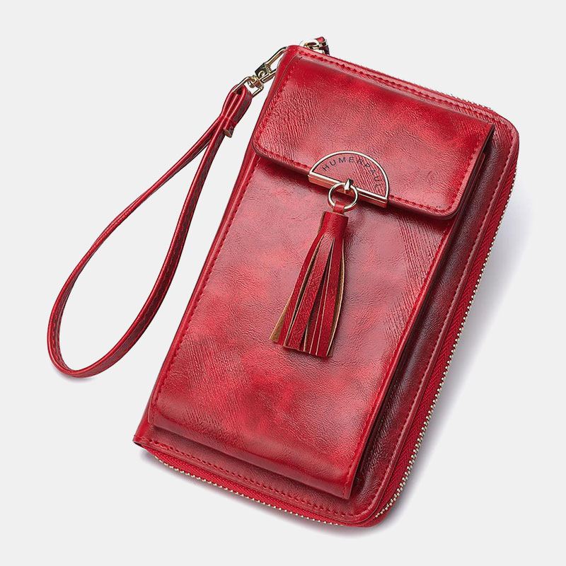 Kvinder Anti-tyveri Multifunktion Tassel Decor Crossbody Taske Multi-card Slots Pung Clutch Taske Telefon Taske