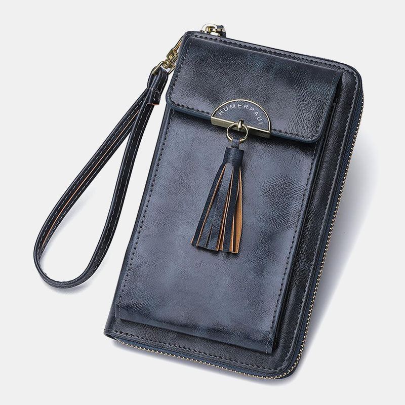 Kvinder Anti-tyveri Multifunktion Tassel Decor Crossbody Taske Multi-card Slots Pung Clutch Taske Telefon Taske