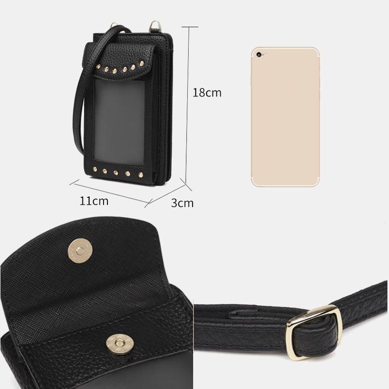 Kvinder Berøringsskærm 6.3 Tommer Telefonholder 10 Kortslot Nitte Crossbody Taske Tegnebog