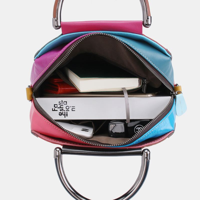 Kvinder Circle Ægte Lædertaske Patchwork Crossbody-taske Håndtaske Skuldertaske