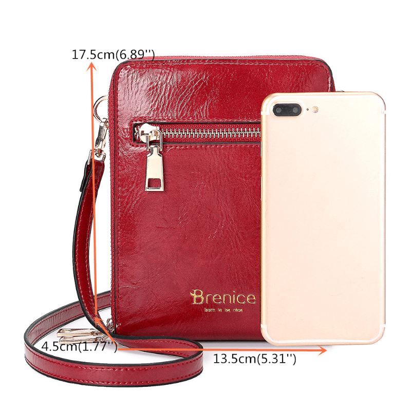 Kvinder Design Multifunktion Telefontaske Olievoks Læder Crossbody Taske