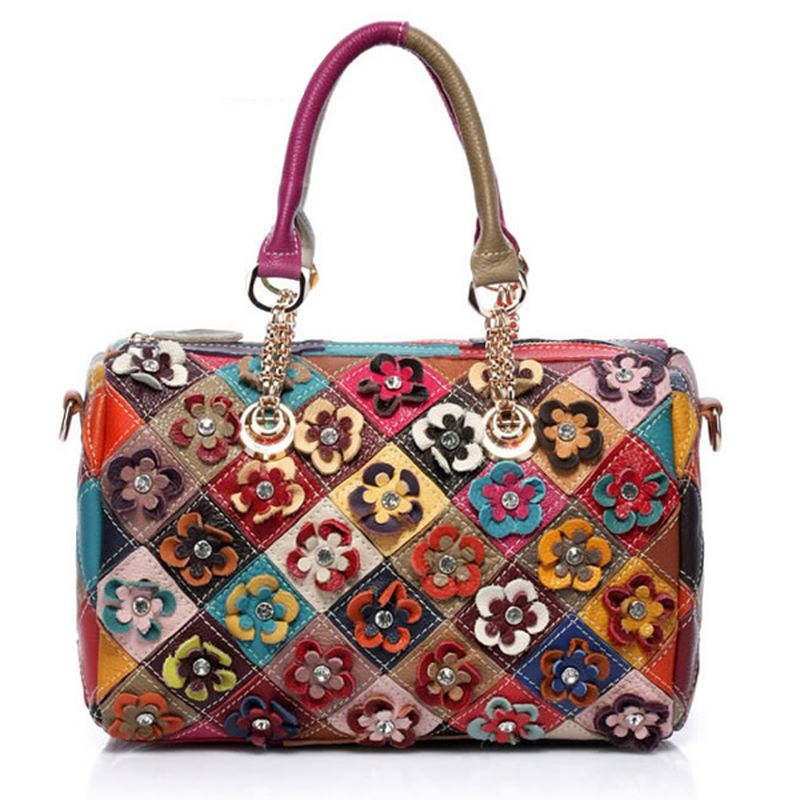 Kvinder Elegant Blomster Patchwork Crossbody Taske Håndtaske