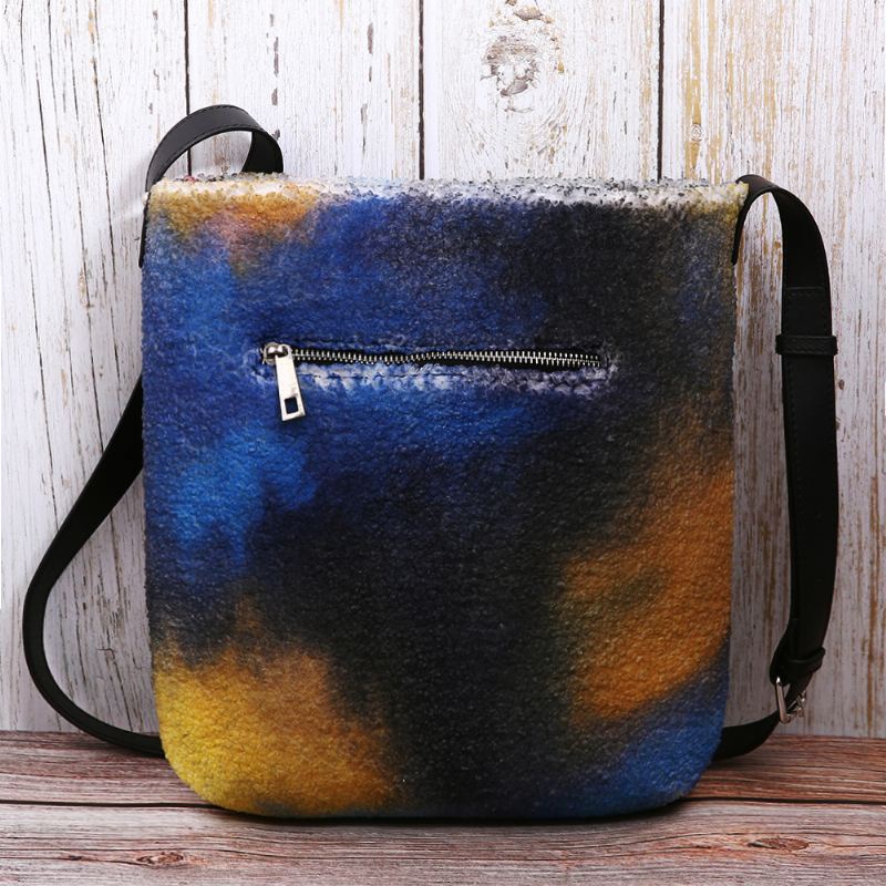 Kvinder Farverig Taske Diy Lammehår Crossbody Taske Skuldertaske