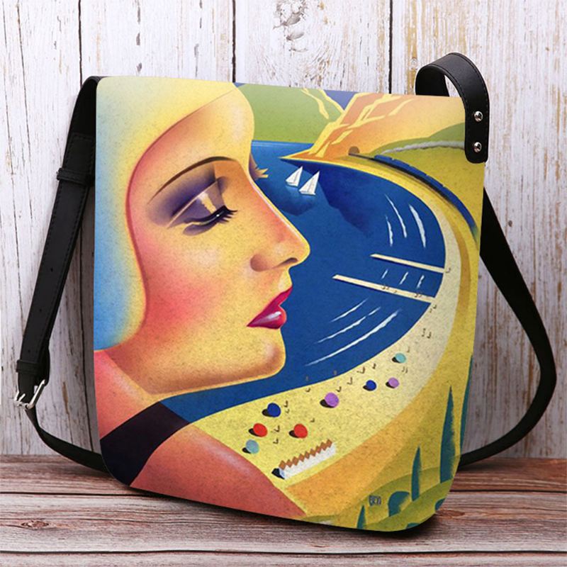 Kvinder Filt Kunst Maleri Tegneserie Figur Med Tryk Personlighed Crossbody Taske Skuldertaske