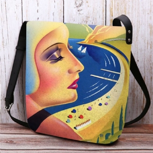 Kvinder Filt Kunst Maleri Tegneserie Figur Med Tryk Personlighed Crossbody Taske Skuldertaske