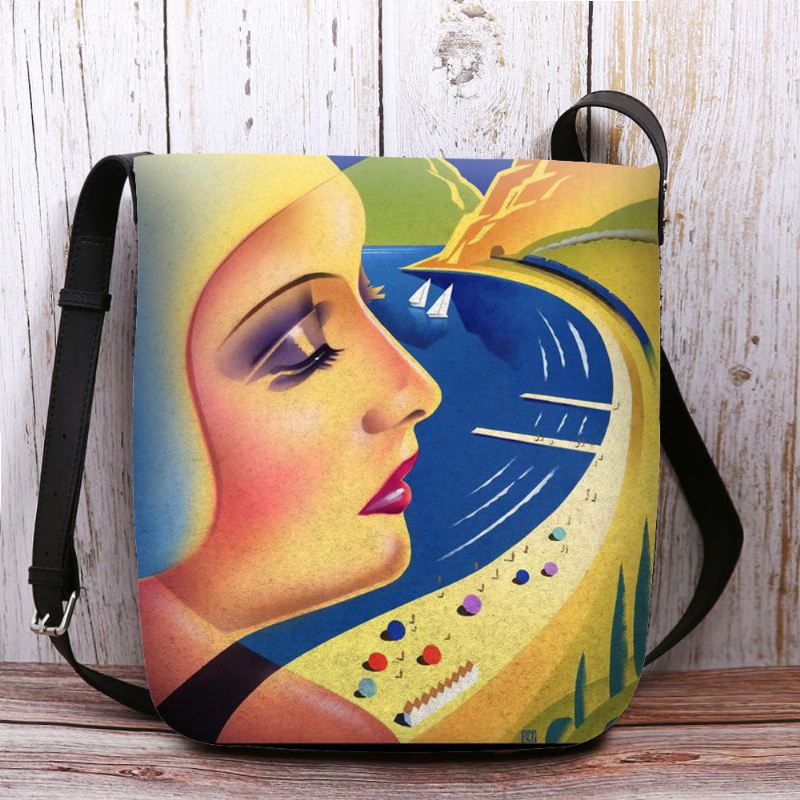 Kvinder Filt Kunst Maleri Tegneserie Figur Med Tryk Personlighed Crossbody Taske Skuldertaske