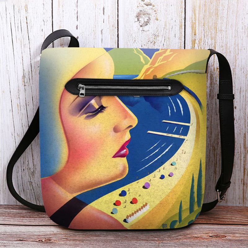 Kvinder Filt Kunst Maleri Tegneserie Figur Med Tryk Personlighed Crossbody Taske Skuldertaske