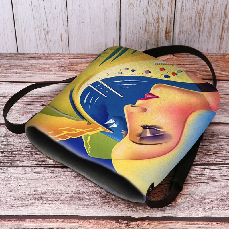 Kvinder Filt Kunst Maleri Tegneserie Figur Med Tryk Personlighed Crossbody Taske Skuldertaske