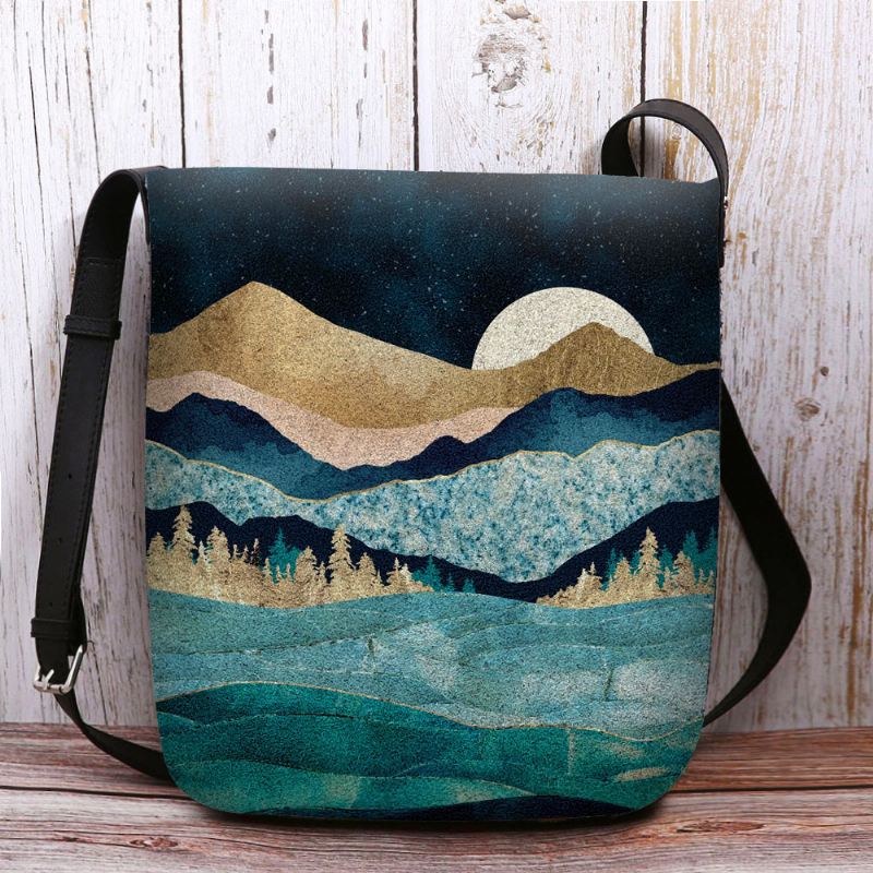 Kvinder Filt Mountain Treetop Landskab Med Tryk Bag Crossbody Bag Skuldertaske