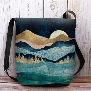 Kvinder Filt Mountain Treetop Landskab Med Tryk Bag Crossbody Bag Skuldertaske