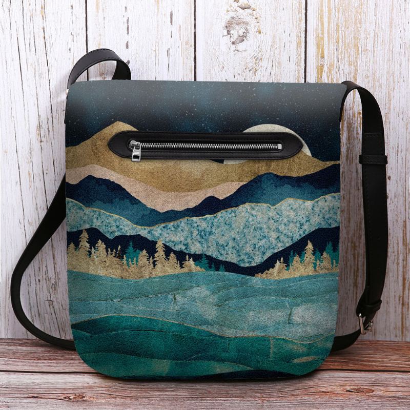 Kvinder Filt Mountain Treetop Landskab Med Tryk Bag Crossbody Bag Skuldertaske