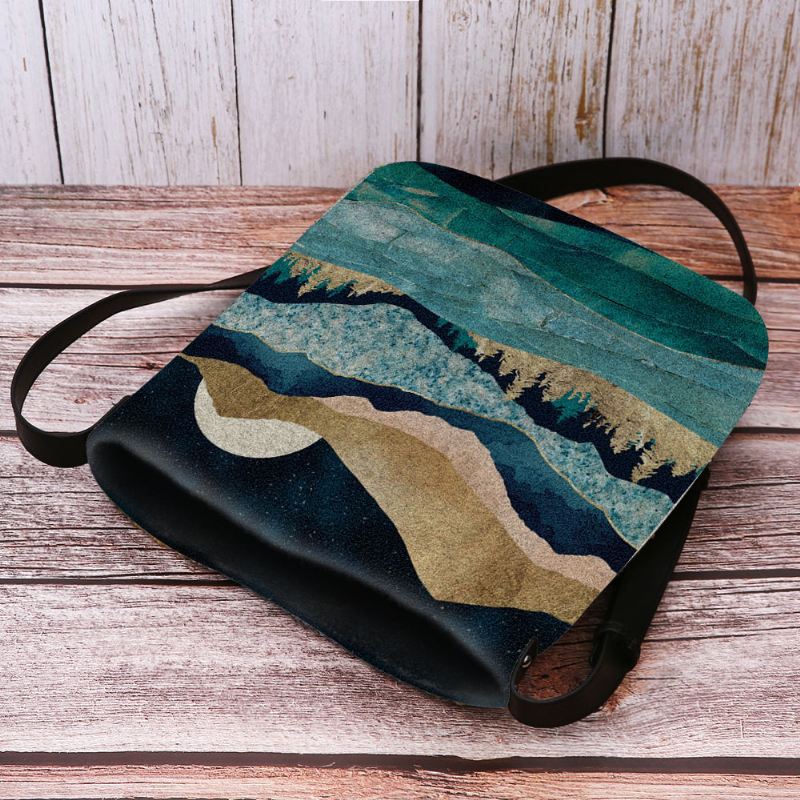 Kvinder Filt Mountain Treetop Landskab Med Tryk Bag Crossbody Bag Skuldertaske