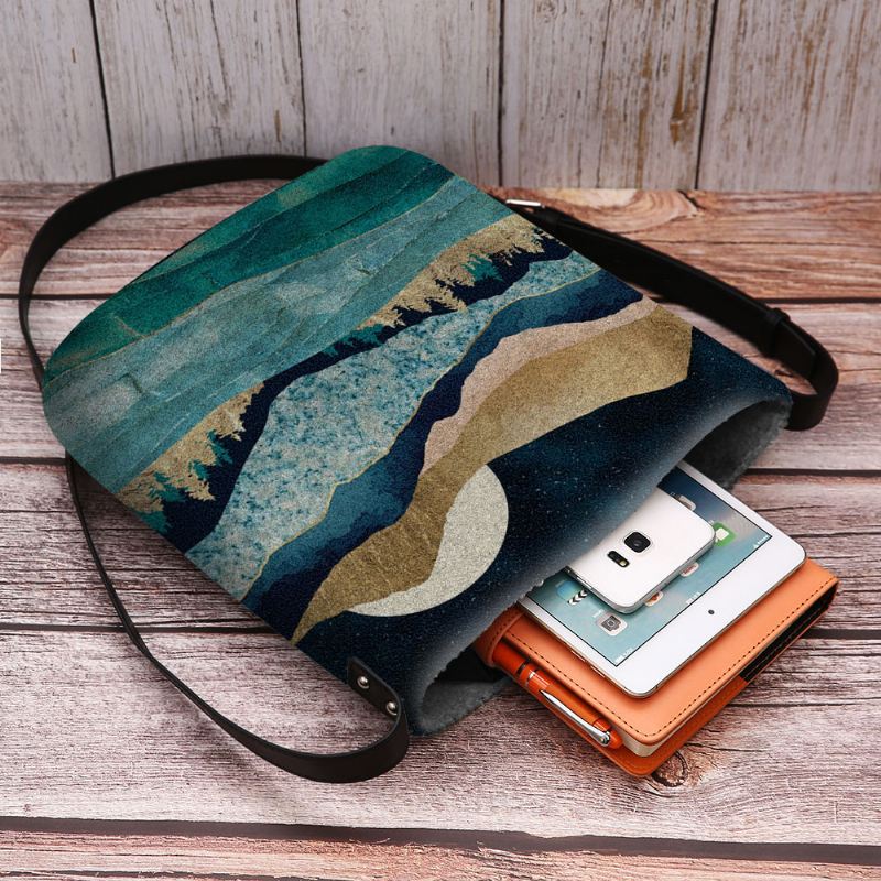 Kvinder Filt Mountain Treetop Landskab Med Tryk Bag Crossbody Bag Skuldertaske