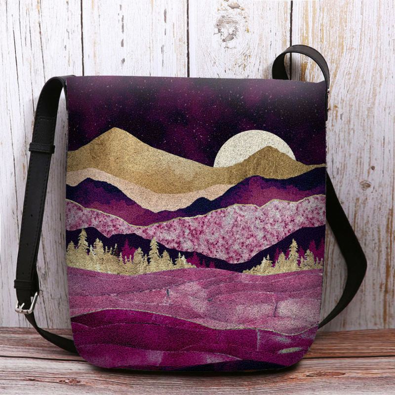 Kvinder Filt Mountain Treetop Landskab Med Tryk Bag Crossbody Bag Skuldertaske