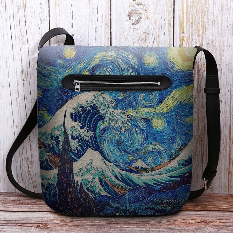 Kvinder Filt Sea Wave Stjernehimmel Mønster Oliemaleri Style Prints Crossbody Bag Skuldertaske