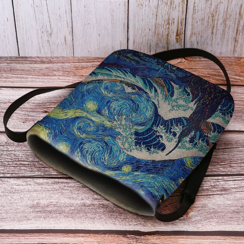 Kvinder Filt Sea Wave Stjernehimmel Mønster Oliemaleri Style Prints Crossbody Bag Skuldertaske