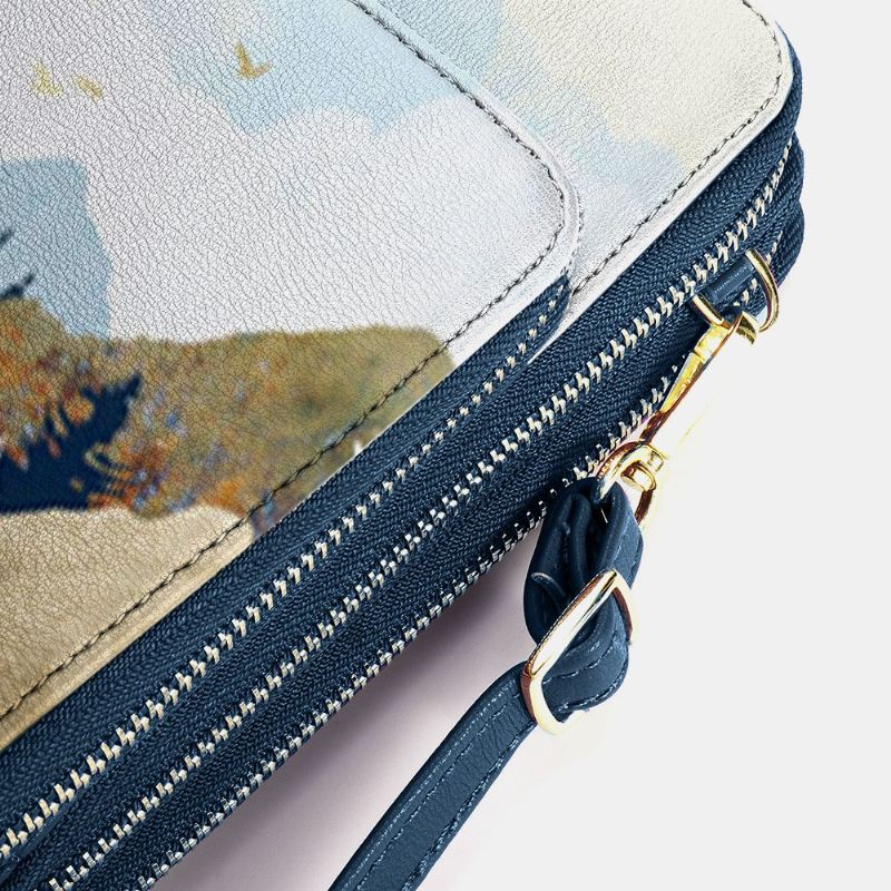 Kvinder Imiteret Læder Dame Mountain Treetop Med Tryk Taske 6.3 Tommer Telefontaske Crossbody Taske