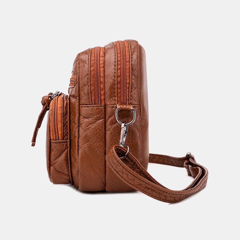 Kvinder Imiteret Læder Vintage Skuldertaske Crossbody Taske Mini Telefontaske Multi-pocket Taske