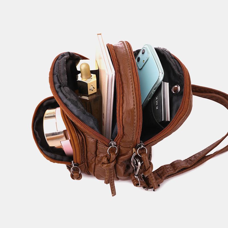 Kvinder Imiteret Læder Vintage Skuldertaske Crossbody Taske Mini Telefontaske Multi-pocket Taske