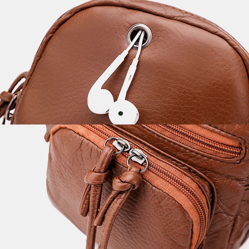 Kvinder Imiteret Læder Vintage Skuldertaske Crossbody Taske Mini Telefontaske Multi-pocket Taske