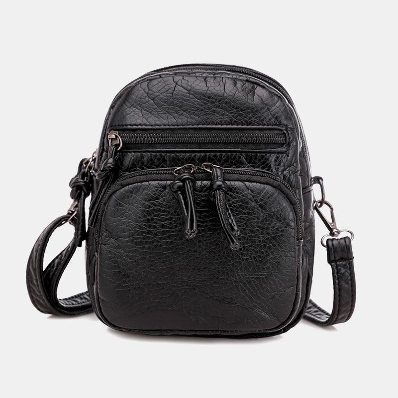 Kvinder Imiteret Læder Vintage Skuldertaske Crossbody Taske Mini Telefontaske Multi-pocket Taske