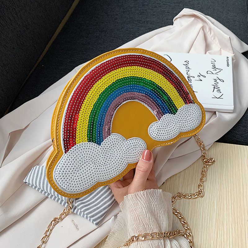 Kvinder Kreativ Unik Cloud Shape Pailletter Kontrast Farve Sjov Skuldertaske Cross Body Bag