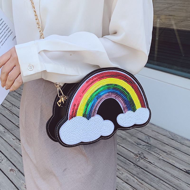 Kvinder Kreativ Unik Cloud Shape Pailletter Kontrast Farve Sjov Skuldertaske Cross Body Bag