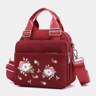 Kvinder Letvægts Vandtæt Blomster Broderet Crossbody Bag Skuldertaske