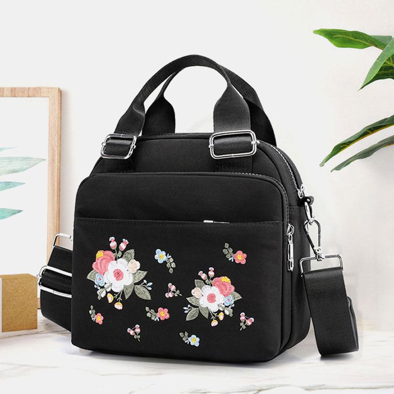 Kvinder Letvægts Vandtæt Blomster Broderet Crossbody Bag Skuldertaske