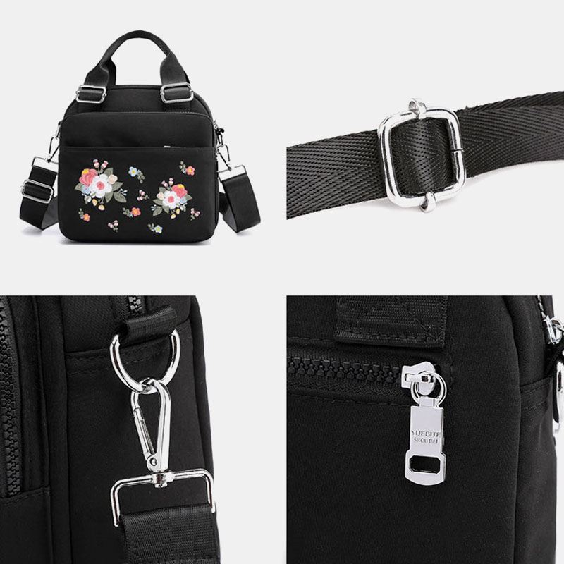 Kvinder Letvægts Vandtæt Blomster Broderet Crossbody Bag Skuldertaske