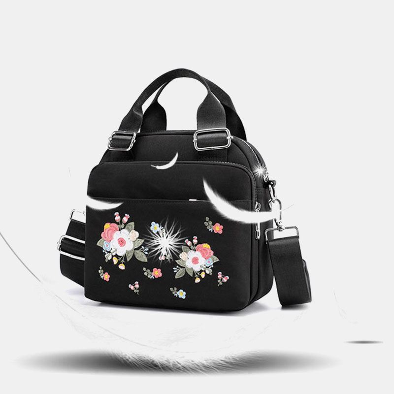 Kvinder Letvægts Vandtæt Blomster Broderet Crossbody Bag Skuldertaske