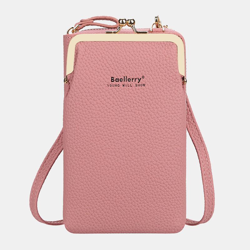 Kvinder Litchi-mønster 6 Kortpladser 6.5 Tommer Telefontaske Crossbody-taske