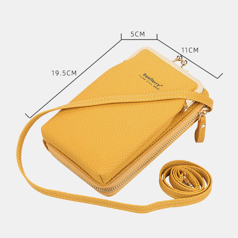 Kvinder Litchi-mønster 6 Kortpladser 6.5 Tommer Telefontaske Crossbody-taske