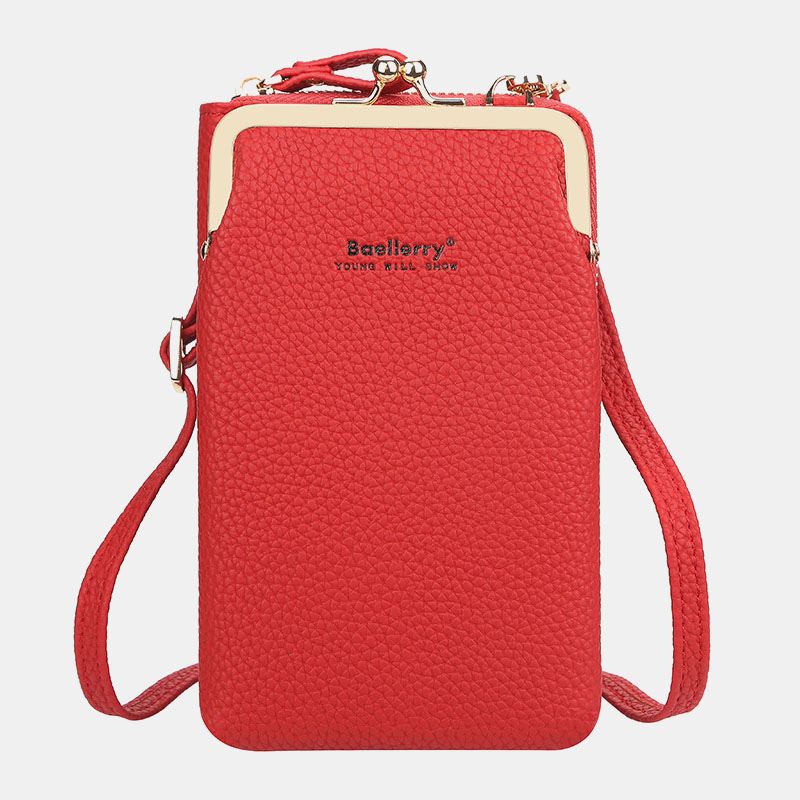 Kvinder Litchi-mønster 6 Kortpladser 6.5 Tommer Telefontaske Crossbody-taske