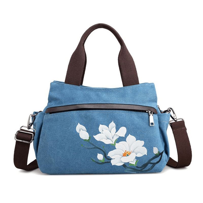 Kvinder Lotus Canvas Håndtaske Kinesisk Crossbody Taske