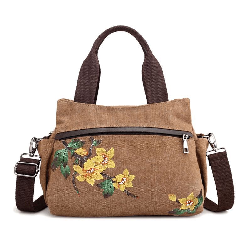 Kvinder Lotus Canvas Håndtaske Kinesisk Crossbody Taske