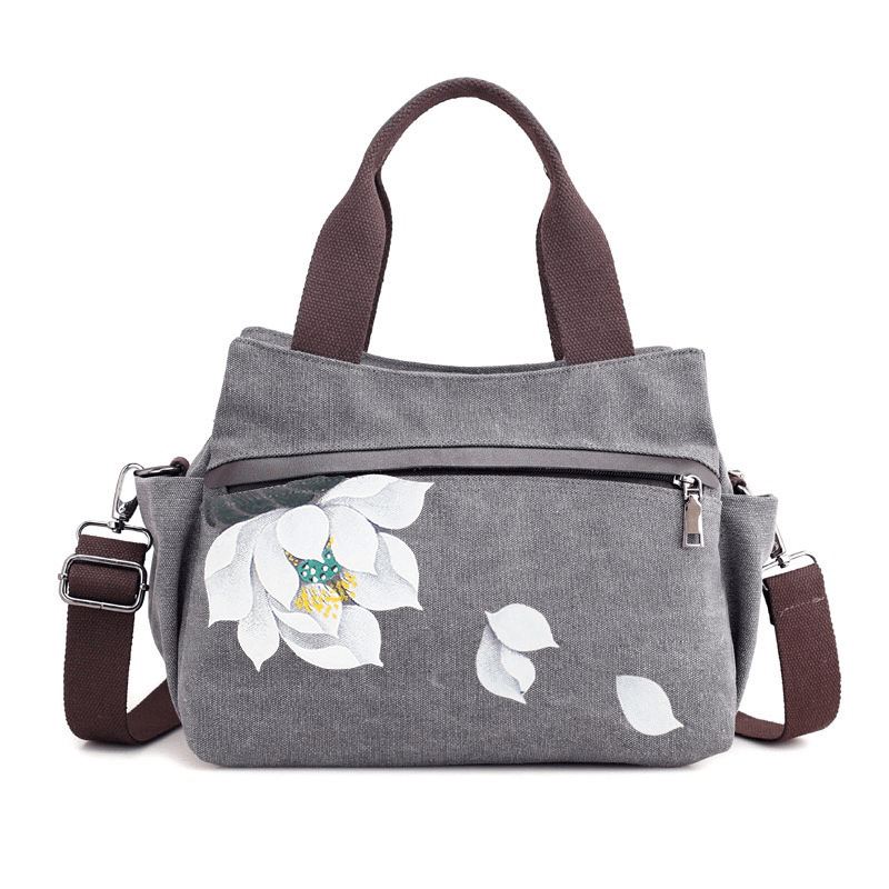 Kvinder Lotus Canvas Håndtaske Kinesisk Crossbody Taske