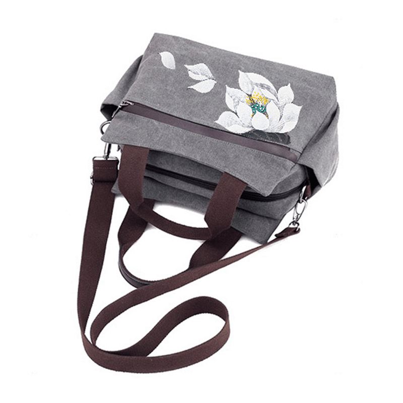 Kvinder Lotus Canvas Håndtaske Kinesisk Crossbody Taske